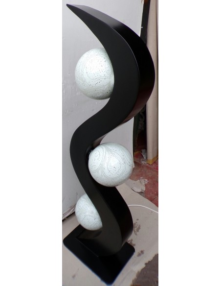 Lampada piantana cm 36x25x125h in legno mdf nero con 3 sfere dipinte aborigena n2