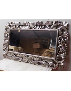 Specchio barocco in legno intarsiato cm 150x90 argento... 2