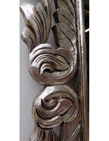 Specchio barocco in legno intarsiato cm 150x90 argento anticato mod. Victoria