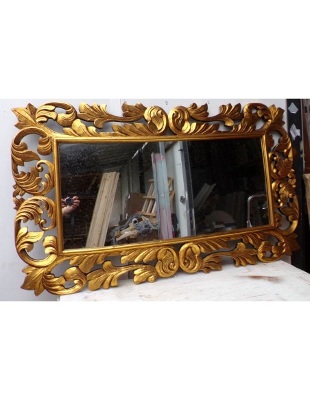 Specchio barocco in legno intarsiato cm 150x90 oro anticato mod. Victoria