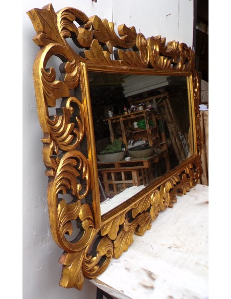 Specchio barocco in legno intarsiato cm 150x90 oro anticato mod. Victoria