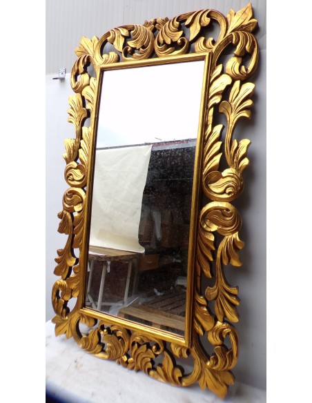 Specchio barocco in legno intarsiato cm 150x90 oro anticato mod. Victoria