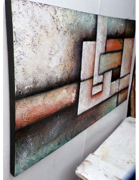 Quadro astratto moderno arredo cm 150x80 dipinto tela materico arancio caldo