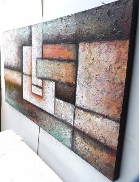 Quadro astratto moderno arredo cm 150x80 dipinto tela materico arancio caldo