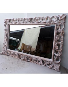 Specchio barocco in legno intarsiato cm 120x80 bianco... 2