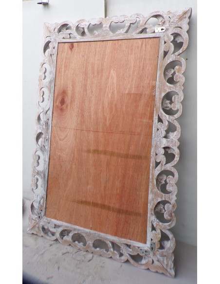 Specchio barocco in legno intarsiato cm 120x80 bianco anticato mod. tommy