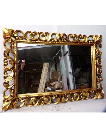 Specchio barocco in legno intarsiato cm 120x80 oro anticato mod. tommy