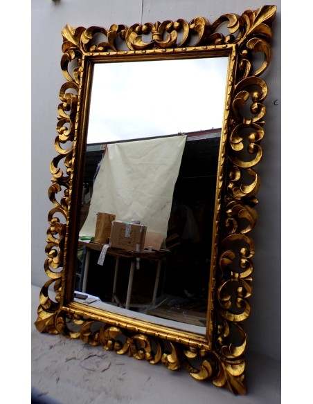 Specchio barocco in legno intarsiato cm 120x80 oro anticato mod. tommy