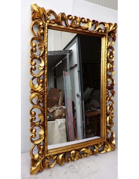 Specchio barocco in legno intarsiato cm 120x80 oro anticato mod. tommy