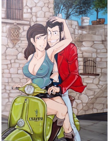 Quadro Lupin III cm 120x90 con Fujiko in Vespa...