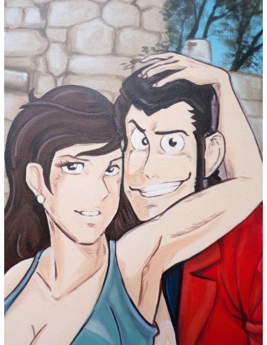 Quadro Lupin III cm 120x90 con Fujiko in Vespa...
