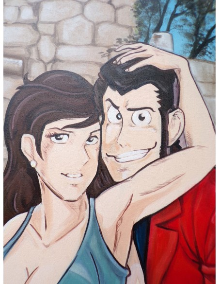 Quadro Lupin III cm 120x90 con Fujiko in Vespa pop art moderno arredo