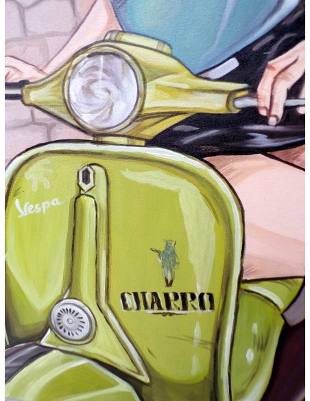 Quadro Lupin III cm 120x90 con Fujiko in Vespa pop art moderno arredo