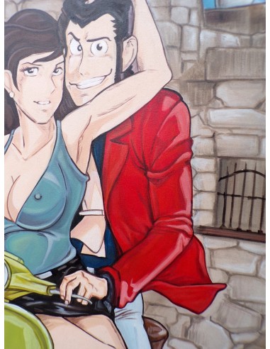 Quadro Lupin III cm 120x90 con Fujiko in Vespa...