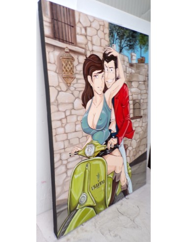 Quadro Lupin III cm 120x90 con Fujiko in Vespa...
