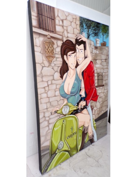 Quadro Lupin III cm 120x90 con Fujiko in Vespa pop art moderno arredo