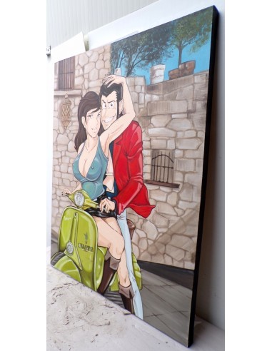 Quadro Lupin III cm 120x90 con Fujiko in Vespa...