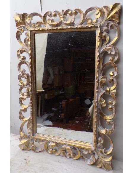 Specchio barocco in legno intarsiato cm 100x70 bianco oro mod. tommy