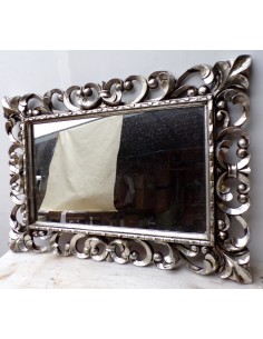 Specchio barocco in legno intarsiato cm 100x70 argento...