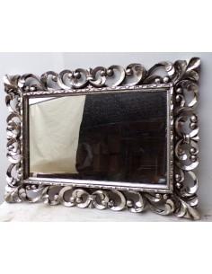 Specchio barocco in legno intarsiato cm 100x70 argento... 2