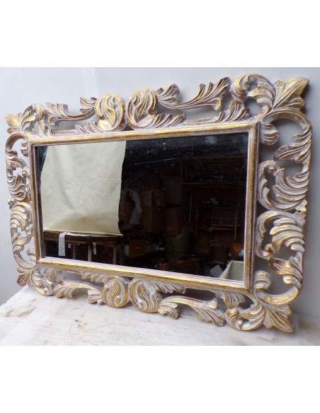 Specchio barocco in legno intarsiato cm 100x70 oro bianco mod. Victoria