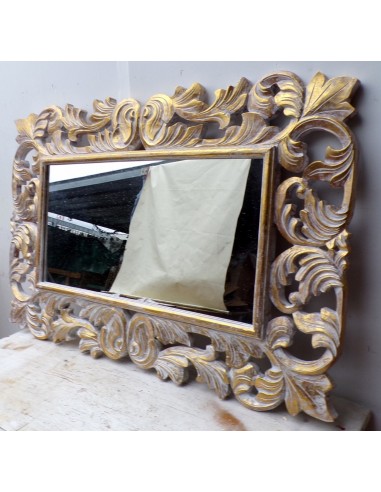 Specchio barocco in legno intarsiato cm 120x80 oro e bianco decapatomod.  Victoria