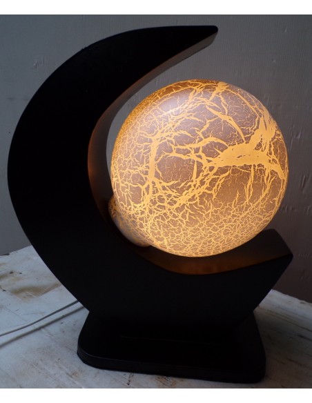 Lampada da tavolo nera in MDF e sfera in resina bianca e nera cm 27x15x33h luna n3