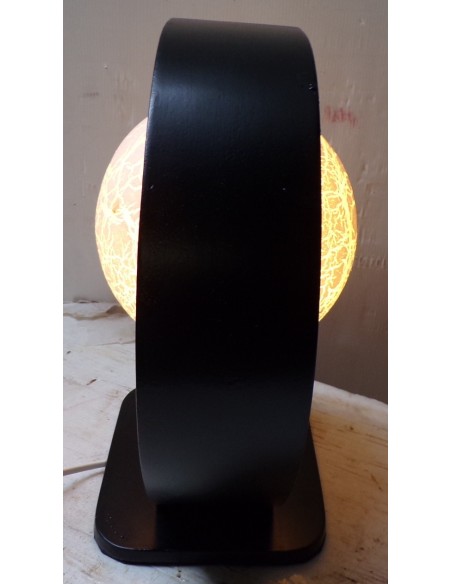 Lampada da tavolo nera in MDF e sfera in resina bianca e nera cm 27x15x33h luna n3