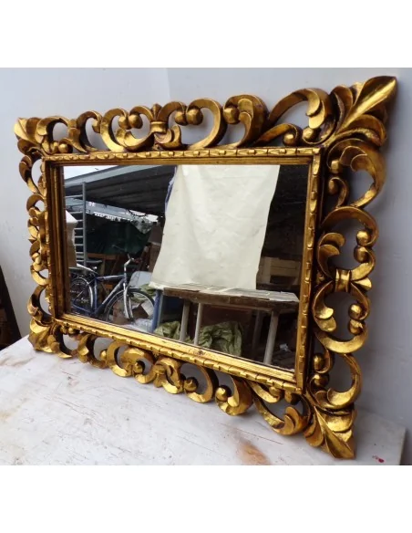 Specchio barocco in legno intarsiato cm 100x70 oro antico mod. tommy