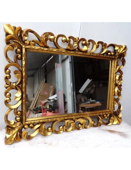 Specchio barocco in legno intarsiato cm 100x70 oro antico mod. tommy