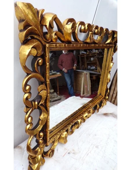 Specchio barocco in legno intarsiato cm 100x70 oro antico mod. tommy