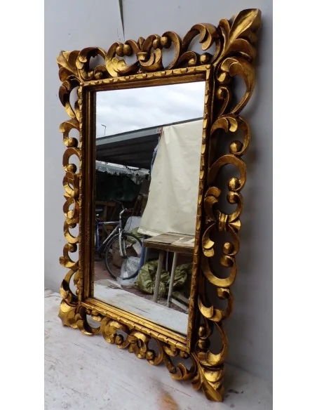 Specchio barocco in legno intarsiato cm 100x70 oro antico mod. tommy