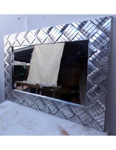 Specchio in legno intarsiato cm 120x80 argento...