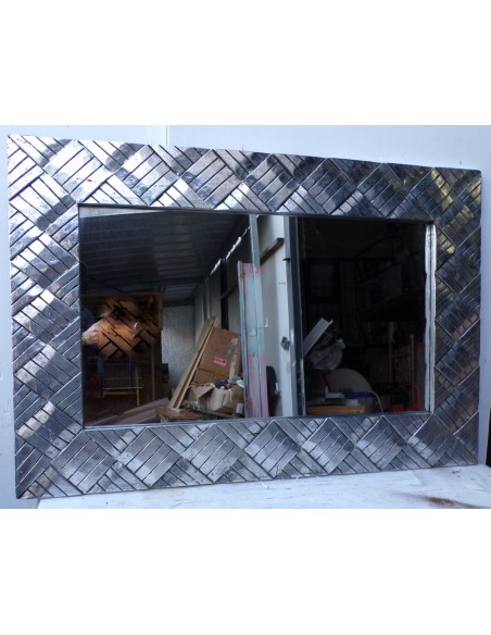 Specchio in legno intarsiato cm 120x80 argento anticato mod. tommy