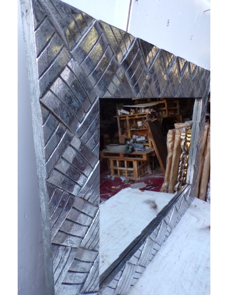 Specchio in legno intarsiato cm 120x80 argento anticato mod. tommy