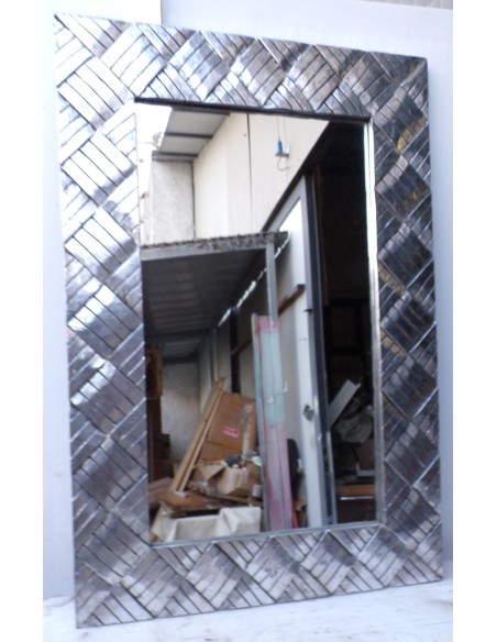 Specchio in legno intarsiato cm 120x80 argento anticato mod. tommy