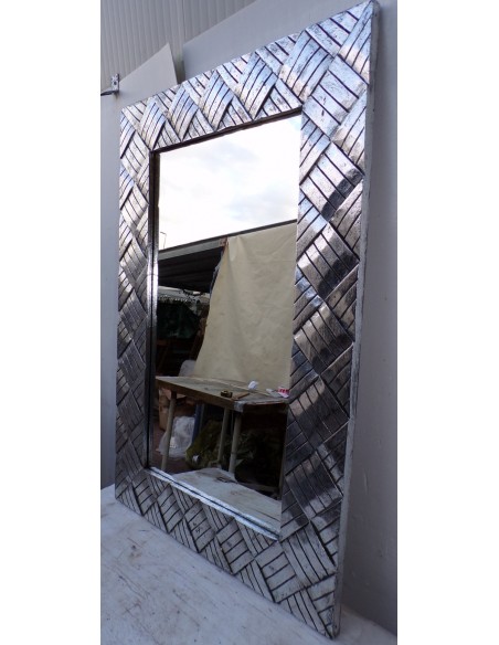 Specchio in legno intarsiato cm 120x80 argento anticato mod. tommy