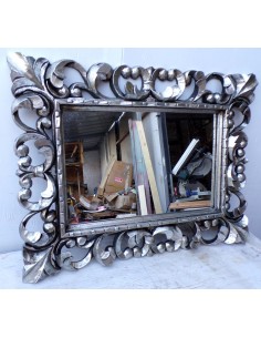 Specchio barocco in legno intarsiato cm 80x60 argento...