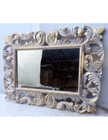 Specchio barocco in legno intarsiato cm 80x60 oro e bianco mod. Victoria