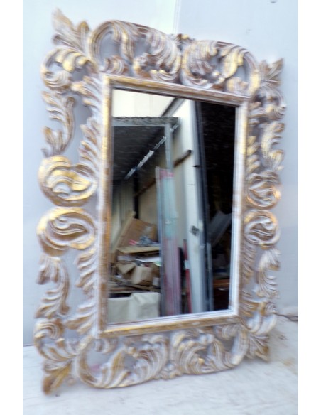 Specchio barocco in legno intarsiato cm 80x60 oro e bianco mod. Victoria