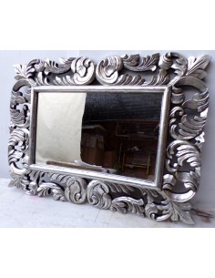 Specchio barocco in legno intarsiato cm 80x60 argento... 2