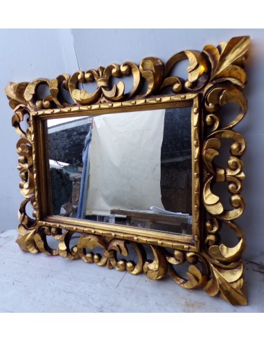 Specchio barocco in legno intarsiato cm 80x60 oro anticato mod. tommy