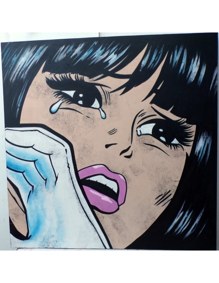 Quadro dipinto pop art ragazza cm120x120 tipo Lichtenstein moderno industrial tela pannello donna