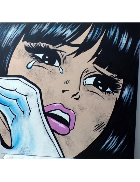 Quadro dipinto pop art ragazza cm120x120 tipo Lichtenstein moderno industrial tela pannello donna