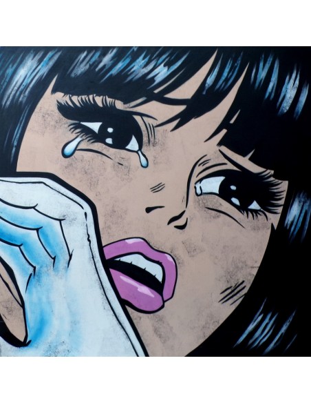 Quadro dipinto pop art ragazza cm120x120 tipo Lichtenstein moderno industrial tela pannello donna