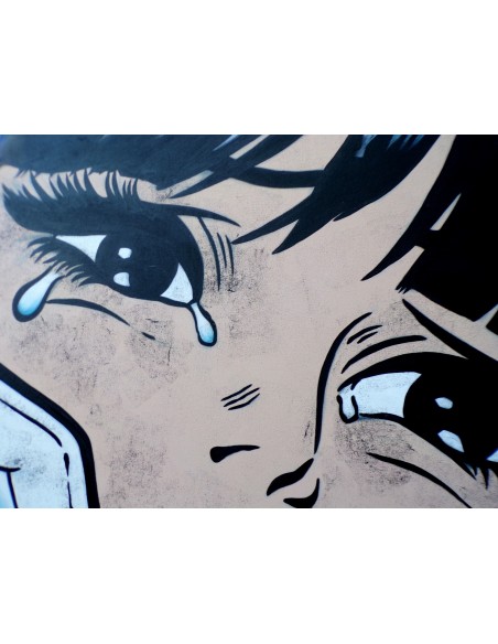 Quadro dipinto pop art ragazza cm120x120 tipo Lichtenstein moderno industrial tela pannello donna