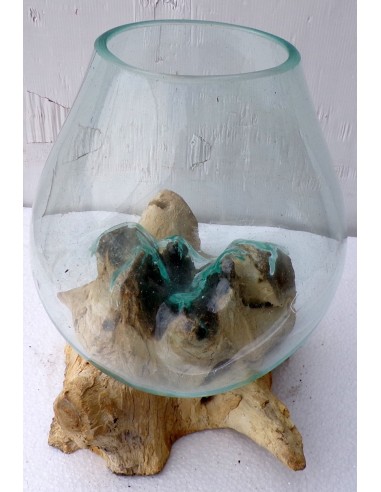 Vaso Indonesiano radice di legno e vetro...