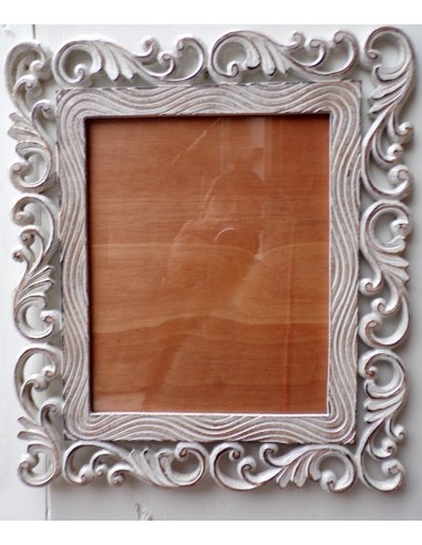Cornice portafoto barocco in legno mdf bianco decapato cm 35x40 per foto  28x23