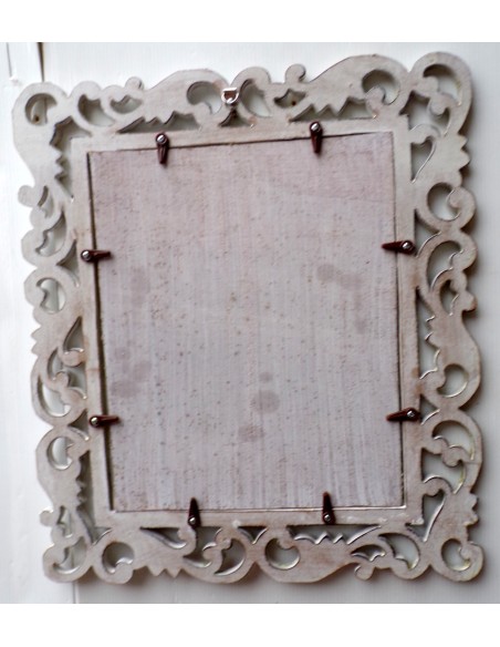 Cornice portafoto barocco in legno mdf bianco decapato cm 35x40 per foto 28x23