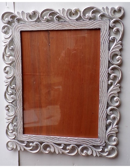 Cornice portafoto barocco in legno mdf bianco decapato cm 50x40 per foto 38x28